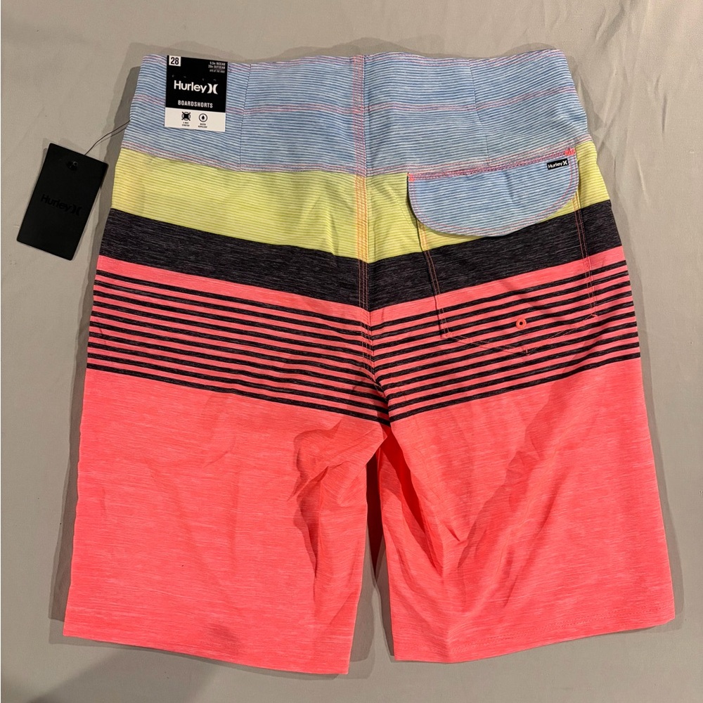 Hurley Men’s Coral, Yellow & Black Stripe Board Shorts NWT - Picture 6 of 6